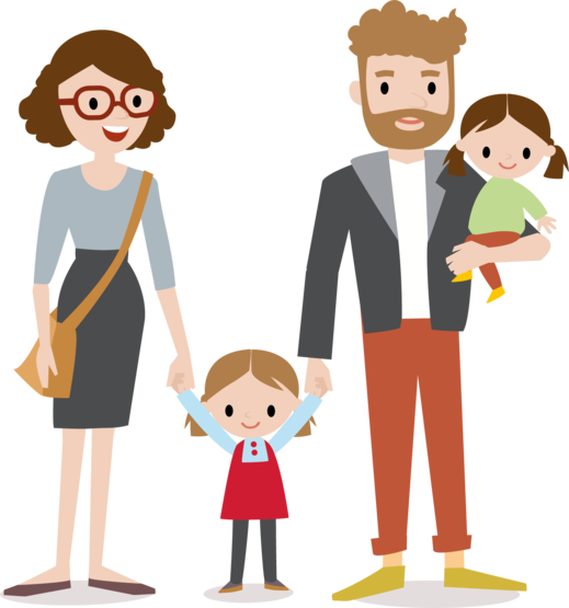 Pai e mãe junto com os filhos